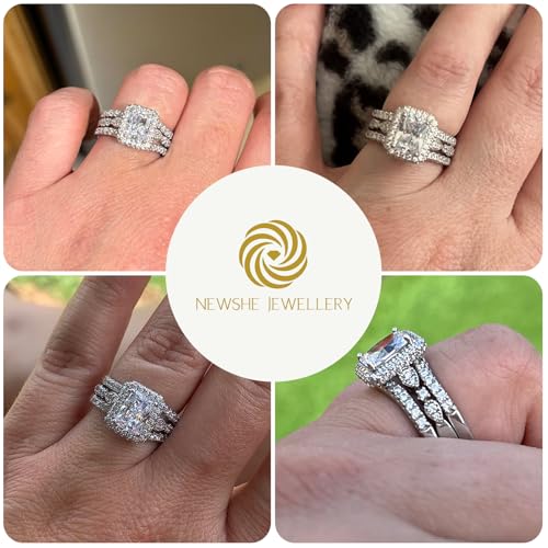 Newshe Jewellery Moissanite Wedding Sets for Women 925 Sterling Silver Engagement Rings Set Radiant Bridal Band Enhancer Size - color: Moissanite