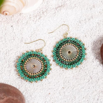 Colorful Bead Earrings For Women Summer Beach Handmade Bead Earrings Bohemia Hoop Dangle Earring For women - color: Green