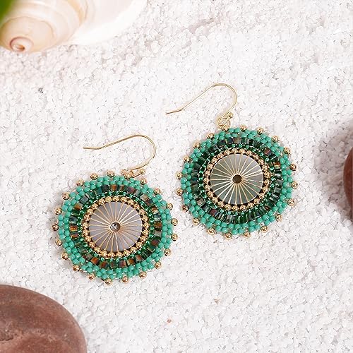 Colorful Bead Earrings For Women Summer Beach Handmade Bead Earrings Bohemia Hoop Dangle Earring For women - color: Green