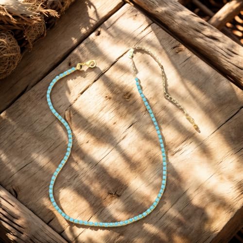 Boho Turquoise Beaded Necklace with Extender Chain Dainty Adjustable Gemstone Choker for Women Summer Beach Accessory-Gift Ready