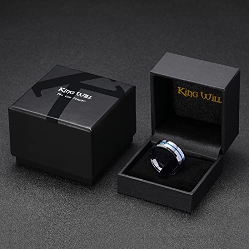 King Will Mens Tungsten Rings for Men Two Tone Grooved Mens Wedding Band Cool - color: Silver & Blue 8mm