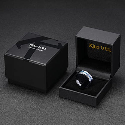 King Will Mens Tungsten Rings for Men Two Tone Grooved Mens Wedding Band Cool - color: Silver & Blue 8mm