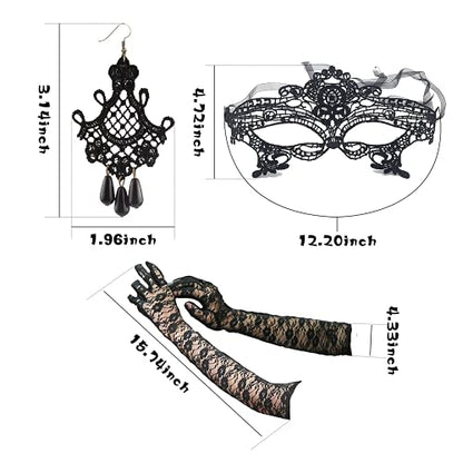 YANCHUN Halloween Gothic Jewelry Set Vampire Accessories Black Choker Necklace Bracelet Earrings Set Witch Cosplay Halloween Costume Accessories - color: Black