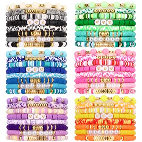 Friendship Bracelets Heishi Surfer Clay Bead Bracelets Set Stackable Beaded Preppy Jewelry Bracelets Friendship Boho Y2K Bracelets for Women Teen Girls Party Favors - color: Cute
