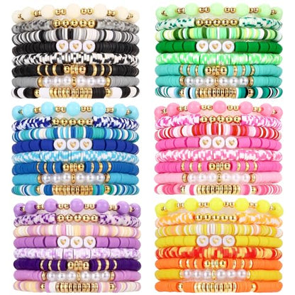 Friendship Bracelets Heishi Surfer Clay Bead Bracelets Set Stackable Beaded Preppy Jewelry Bracelets Friendship Boho Y2K Bracelets for Women Teen Girls Party Favors - color: Cute