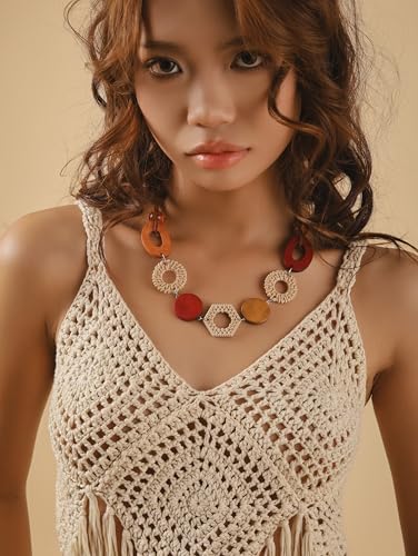 MINACHI Handmade Braided Necklace for Women, Wooden Beads, Rattan Charm, Vintage Style, Gift Jewelry - style: Necklace NECK.005