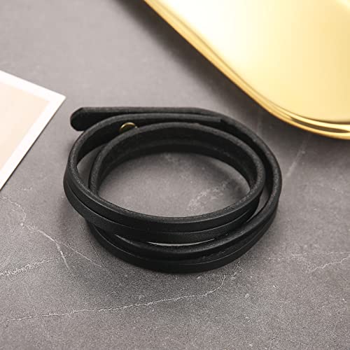 HZMAN Men's & Women's PU Leather Wrap Bracelet - Handmade Steampunk Style Wristband (8.0 Inch) - color: Black