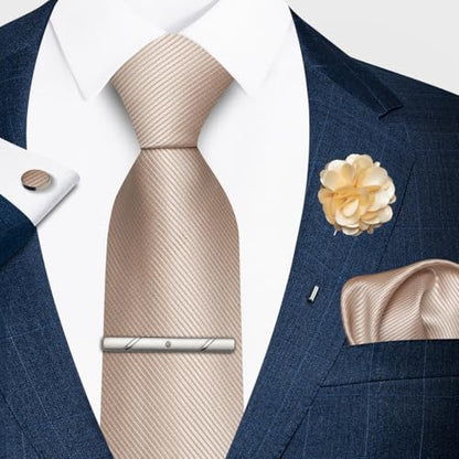 joy alice 30 Colors Solid Ties for Man Pure Color Men's Tie Set with Lapel Pin Pocket Square Tie Clip - color: Champagne Gery