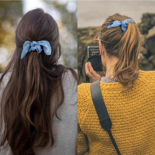 Ondder Hair Scrunchies with Bow Ribbon, Blue Elastic Pony Tails Hair Ties for Women and Girls, 15 Pcs - color: Blue