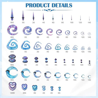 54/102Pcs Ear Stretching Kit 14G-00G Acrylic Ear Gauge Stretching Kit with Heart Plugs Gauge Tapers Ear Tunnels Horseshoes Taper Spiral Tapers Gauges Ear Expanders for Men Women - color: Pink