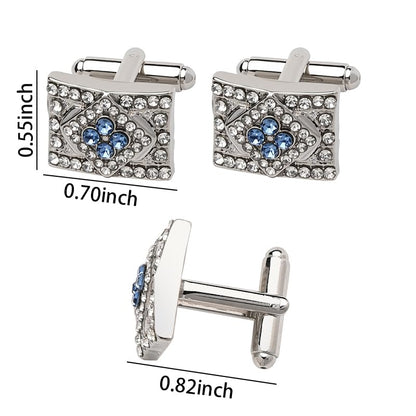 Tuxedo Studs Rhinestone Tie Clip for Men French Cuff Links Tie Bar Clip Suit Shirt Accessories for Men Wedding Business Crystal Cufflinks Necktie Clips - color: Silver-A