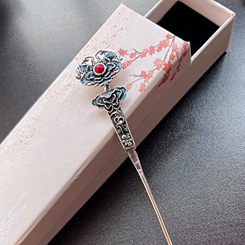 S925 Silver Plated RUYI Shape with Red Pearl Hairpin Chinese hanfu Style Hair Sticks Handmade Hair Clip Hair Accessories for Women Girls Long Hair (Ruyi) - color: Ruyi