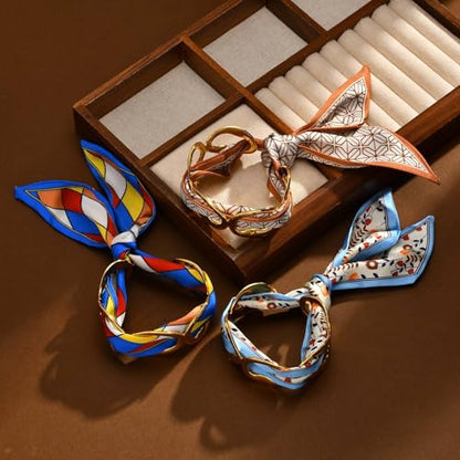 Women Trendy 2 in 1 Silk Scarf Wide Open Cuff Bangle Bracelet Set,18K Gold Plated Adjustable Scarf Cuff Bracelet, Stainless Steel Fashion Statement Wrist Cuff Wrap Jewelry Gifts - color: Royal Blue