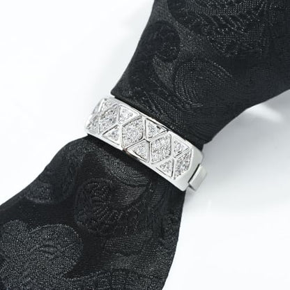 Sparkling Crystal Men's Neck Tie Ring Tie Clasp Necktie Clips Holder Tie Accessories with Box for Wedding Jewelry Gift - style: Silver Clips with Rhombus Pattern