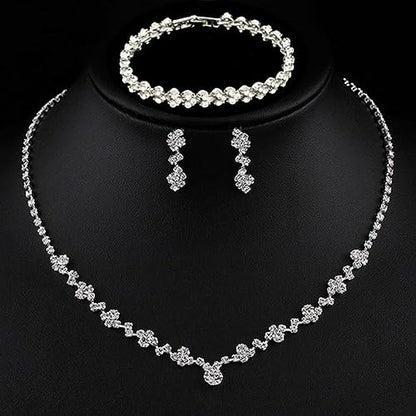 Crystal Wedding Jewelry Set, Necklace Earrings, for Accessories | Silver jewelry design, suitable almost occasions, non fading, non oxidizing, Valentine's Day gift, wedding jewelry sets - color: sliver