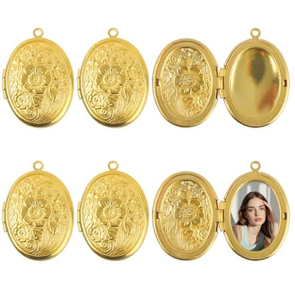 6 Pcs Locket Charms Stainless Steel Heart Photo Frame Charms Pendants with Loop for Jewelry Making