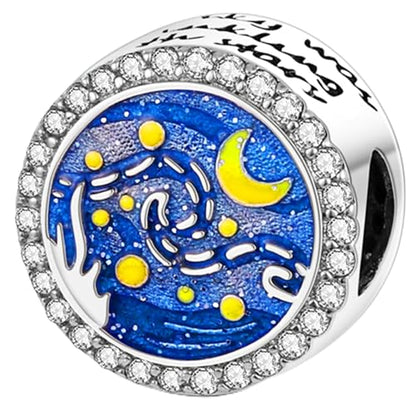 925 Sterling Silver Charms Bead for Bracelets Necklaces, Star Moon Crescent Sun Solar Pendent, Blue Ocean Starfish Shells Turtle Crab Starry Sea Cute Jewelry Birthday Gifts for Women Men - style: Starry Night