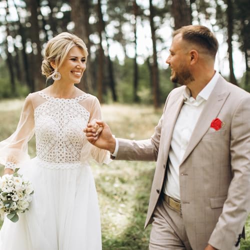 uxcell 24pcs Bright Blue Rose Boutonnieres Flower Pins for Wedding | Buttonholes Pocket Boutonnieres for Wedding Ceremony Anniversary Prom Formal Dinner Party - color: Bright Blue
