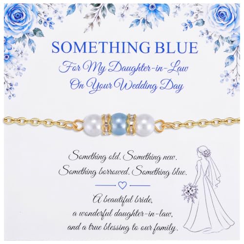 Ralukiia Something Blue Anklet for Bride, Walk Down the Aisle Anklet, Wedding Day Foot Jewelry, Something Blue Wedding Gifts for Bride, Bridal Ankle Bracelet, Bridal Shower Gift - color: Daughter in Law Gold
