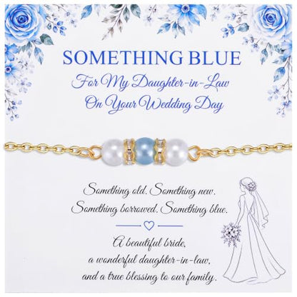 Ralukiia Something Blue Anklet for Bride, Walk Down the Aisle Anklet, Wedding Day Foot Jewelry, Something Blue Wedding Gifts for Bride, Bridal Ankle Bracelet, Bridal Shower Gift - color: Daughter in Law Gold