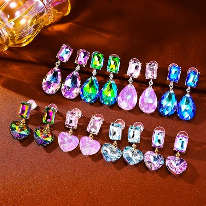 Crystal Heart Teardrop Dangle Earrings for Women Hypoallergenic Multicolor Cubic Zirconia Drop Earrings for Wedding Prom Party Daily Wear - color: Heartpink