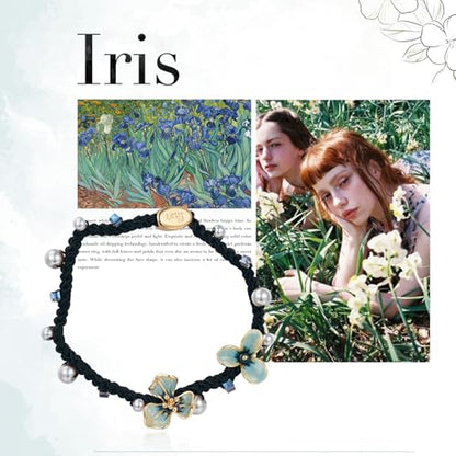 Irises Flower brooches and pins for women, Hand-driping Oil brooch pins inlaid with artificial crystals, SHE'S FREE STYLE JUST FOR YOU Green leaf safety pins enameled jewelry pins and brooches - color: Purple Elastics