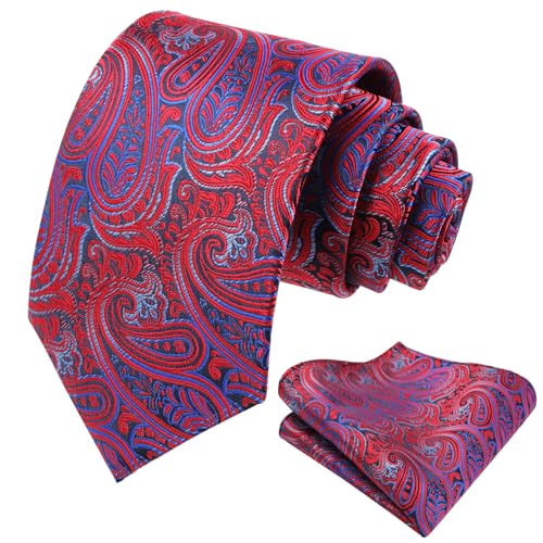 Alizeal Mens Gradient Paisley Necktie and Pocket Square Set | Elegant Design Perfect for Weddings Banquets Business Formal Events - color: 143-red+royal Blue