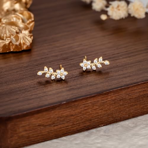 Star 14K Gold Plated Ear Cuff Earrings for Women Non Piercing, Dainty Silver Plated Clip on Cartilage Ear Cuff Non Pierced Trendy CZ Northstar Starburst Sparkling Climber Clawer Earring Jewelry - style: Flower Cluster-2
