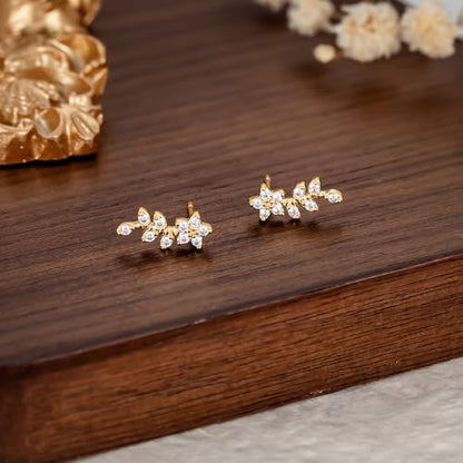Star 14K Gold Plated Ear Cuff Earrings for Women Non Piercing, Dainty Silver Plated Clip on Cartilage Ear Cuff Non Pierced Trendy CZ Northstar Starburst Sparkling Climber Clawer Earring Jewelry - style: Flower Cluster-2