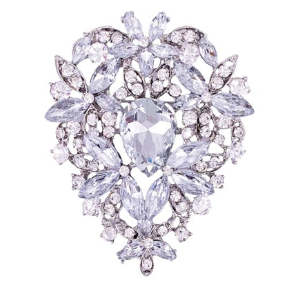SELOVO Leaf Bouquet Scarf Big Brooch Pin Broach Crystal Jewelry - color: Silver