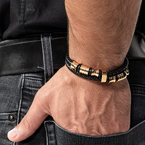 SERASAR Premium Leather Bracelet Men | Stainless Steel Magnetic Clasp | Three Colors | Jewelry Box Included - color: Gold, size: 17cm, style: Spirit