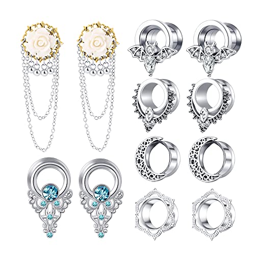 TIANCI FBYJS 6 Pairs Surgical Steel Dangle Gauges For Women Ear Tunnels and Plugs Earrings Gauges Ear Stretcher Piercing Plug - color: 16mm=5/8''