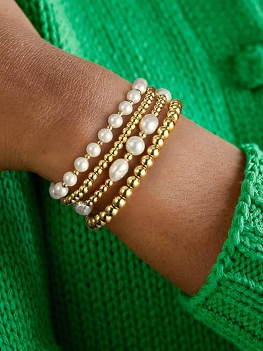 Badu Gold Beaded Bracelets for Women Boho Crystal Multiple Layered Stackable Wrap Bangle Set Paperclip Chain Trendy Jewelry - color: Gold-4Pcs-Pear