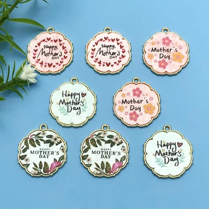Youdiyla 8pcs Alloy Enamel Printed Flower Mother's Day set Pendant Jewelry Making DIY Keychain Earrings Pendant Various Design Charms for Jewelry Making Bracelets Necklace (SN775) - color: SN775