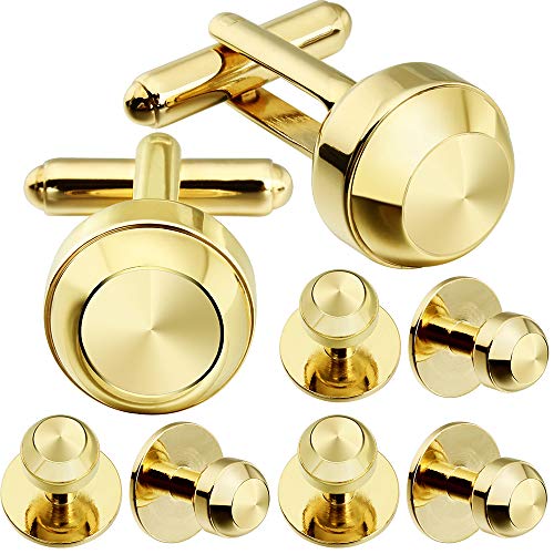 HAWSON Cufflinks and Studs for Men-Fashion Men Vintage Enamel Carbon Fiber Tuxedo Shirt Cufflinks and Studs Set for Regular Wedding Business Accessories - color: Gold
