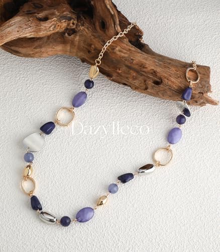 Long Gold Boho Necklaces for Women Beaded Statement Chain Long Necklace Gold Costume Jewelry Birthday Gifts for Her - color: 93-Dark Blue