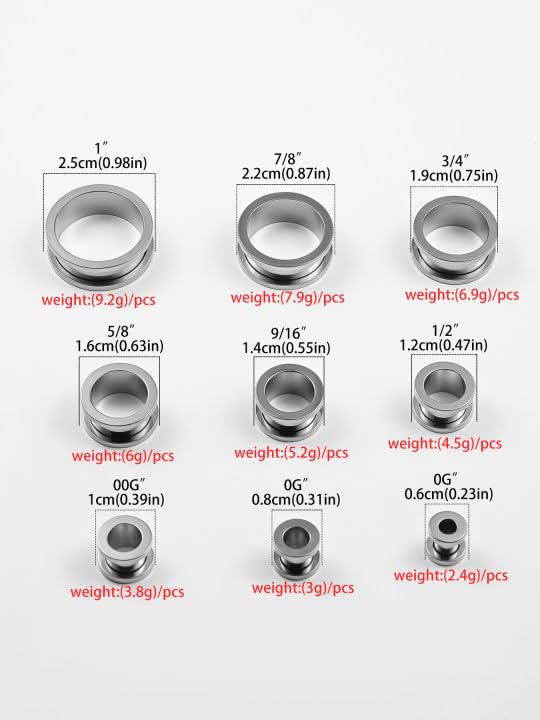 Set of 12 PCS 316L Stainless Steel Ear Plugs Large Gauges Stretching Screw Fit Tunnels Gauge 2g - 1 inch Ear Plugs Tunnels for Ears Expander Body Jewelry - color: 6 Pair, size: 22mm(7/8")