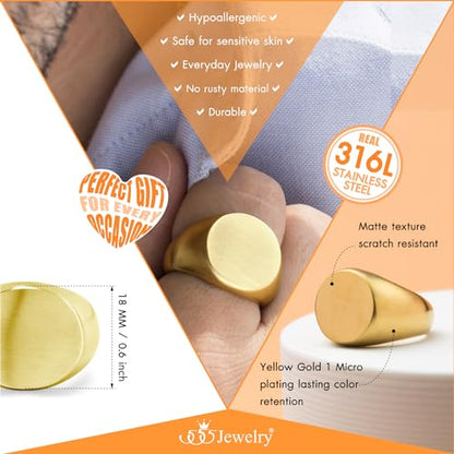 555Jewelry Stainless Steel Solid Plain High Polish Round Signet Ring for Men - color: Gold Matt