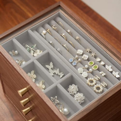 Black Walnut Jewelry Organizer, 4 Layer | Wooden Jewelry Box, For Women, For Necklaces Ring Earring - size: 4 Layer