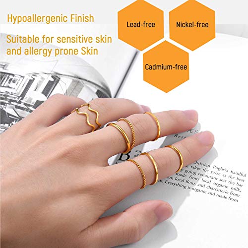 PROSTEEL Stainless Steel Rings Set, Women's Plain Band Knuckle Stacking Midi Rings Comfort Fit, Silver/Gold/Rose Gold/Black Tone, Multi Size #4-#12 - color: D: 8 pcs-gold