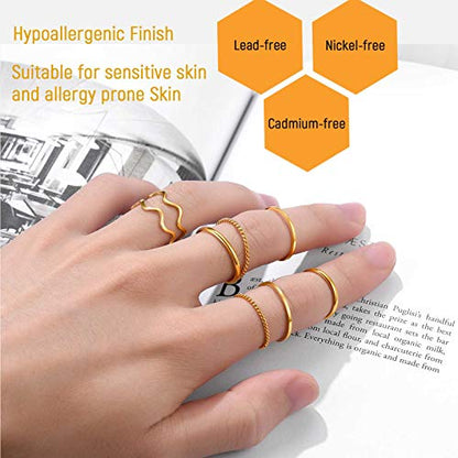 PROSTEEL Stainless Steel Rings Set, Women's Plain Band Knuckle Stacking Midi Rings Comfort Fit, Silver/Gold/Rose Gold/Black Tone, Multi Size #4-#12 - color: D: 8 pcs-gold