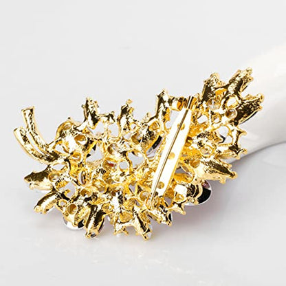 seven wolves Women Crystal Bouquet Brooch Pin All-Match Accessories Rhinestone Brooches and Pins - color: Sliver Purple E
