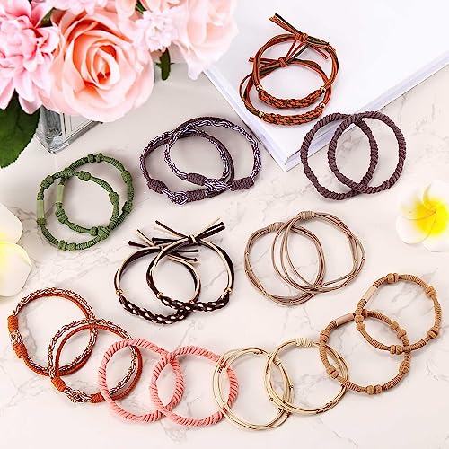 20 Boho Hair Ties in 5 Styles, 10 Colors - Cute Bracelets for Thin and Thick Hair, No Damage Elastics - color: A-Boho