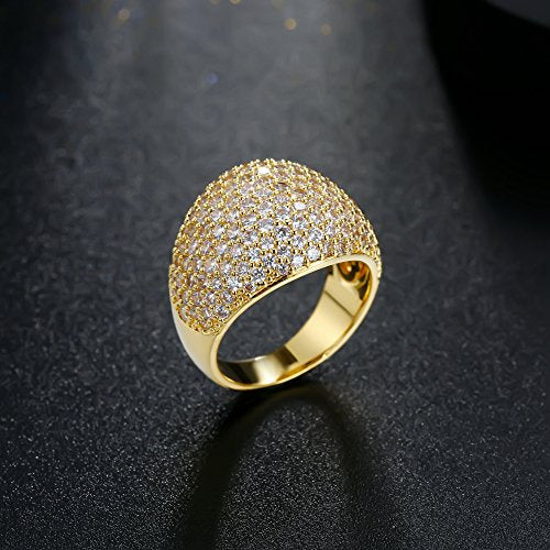 Diamond Accent Dome Ring - Sliver Fashion Rings for women Big Hollow Women Wedding Band Cubic Zirconia Statement Rings for women 5-11 - color: Yellow