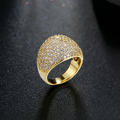 Diamond Accent Dome Ring - Sliver Fashion Rings for women Big Hollow Women Wedding Band Cubic Zirconia Statement Rings for women 5-11 - color: Yellow