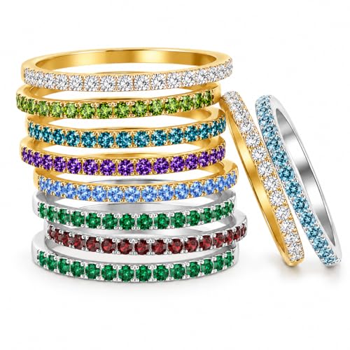 Birthstone Rings For Women, Silver Stackable Cubic Zirconia Stainless Steel Birth Stone Ring To My Daughter/Mom Birthday Unique Gifts Jewelry - color: 03-Gold-March