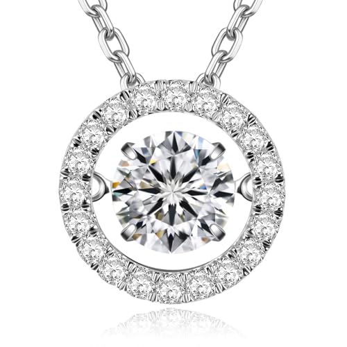 ARINZA Moissanite Necklace for Women, 1 Ct 925 Sterling Silver Dancing Stone Pendant, 18+2 Inch Chain, Valentine’s Day Christmas Gift for Her, Wife, Mom, Anniversary, Birthday - color: 1 Halo