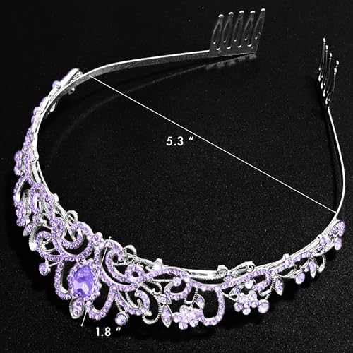 TAROSE Tiaras for Women, Birthday Crown and Sash for Girls | Birthday Sash Sunglasses Outfit, Birthday Gift for Women Girls, Goddess Crown Bride/Halloween/Prom/Party/Costume - color: 1 E. Silver+purple