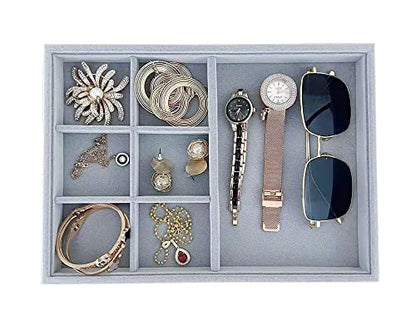 Gray Velvet Stackable Organizer Premium Quality Stackable Tray Halft 6 Grid and Half Open Multi Function Storage Drawer Divider Closet Inserts - size: 6 Grid Flat