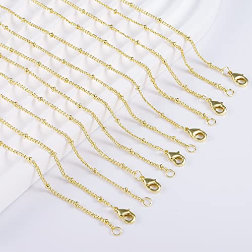 ALEXCRAFT 12PCS Gold Plated Solid Brass Chians Satellite Beaded Ball | Curb Thin Chain Necklace Bulk for Jewelry Making (20 Inch(1.5mm)) - color: Gold, size: 20 inch-1.5mm